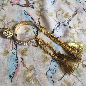 Bali Style Bollywood India Wedding Bright Gold Tone Festive Tassel Bracelet